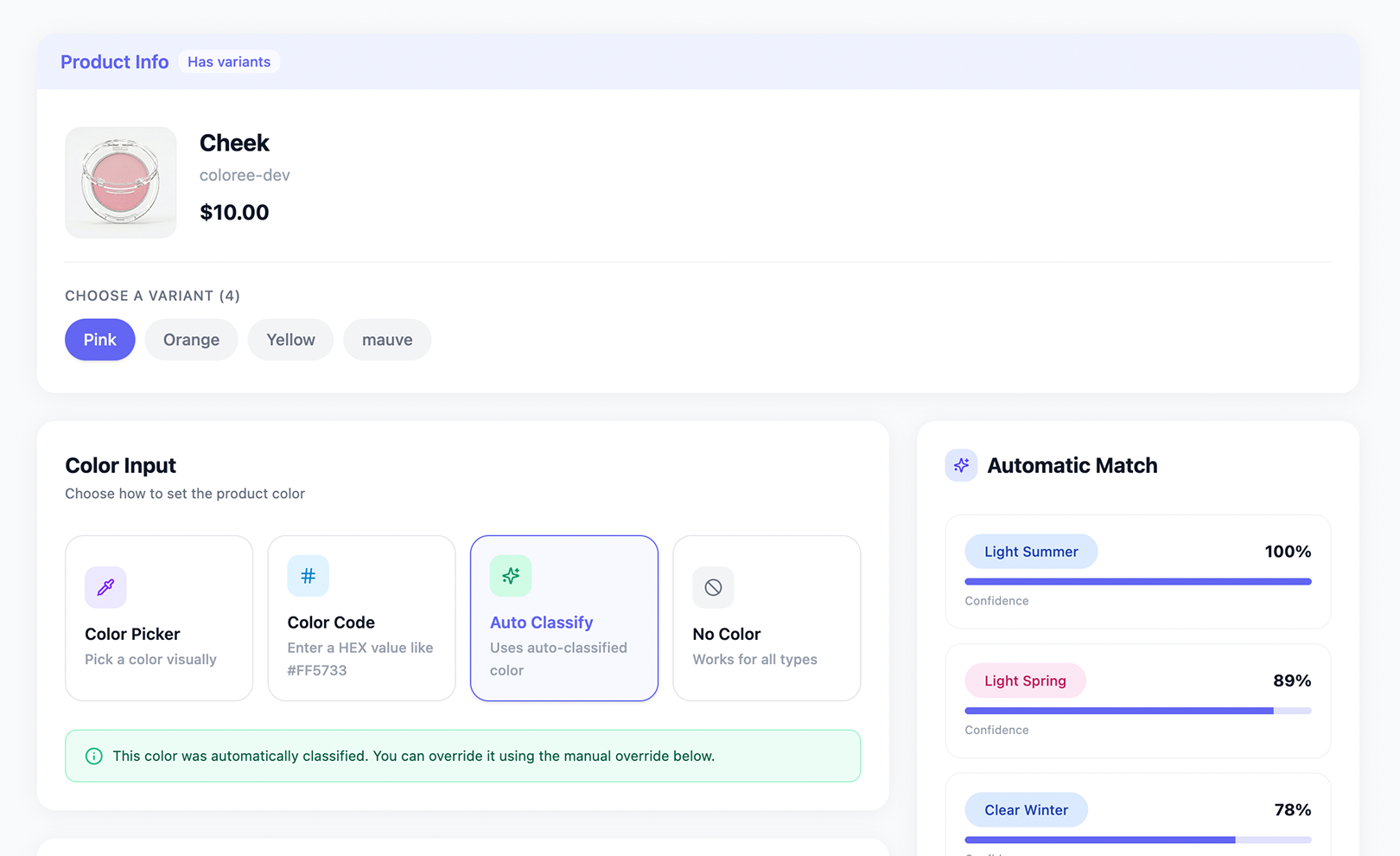 Color compatibility on product pages